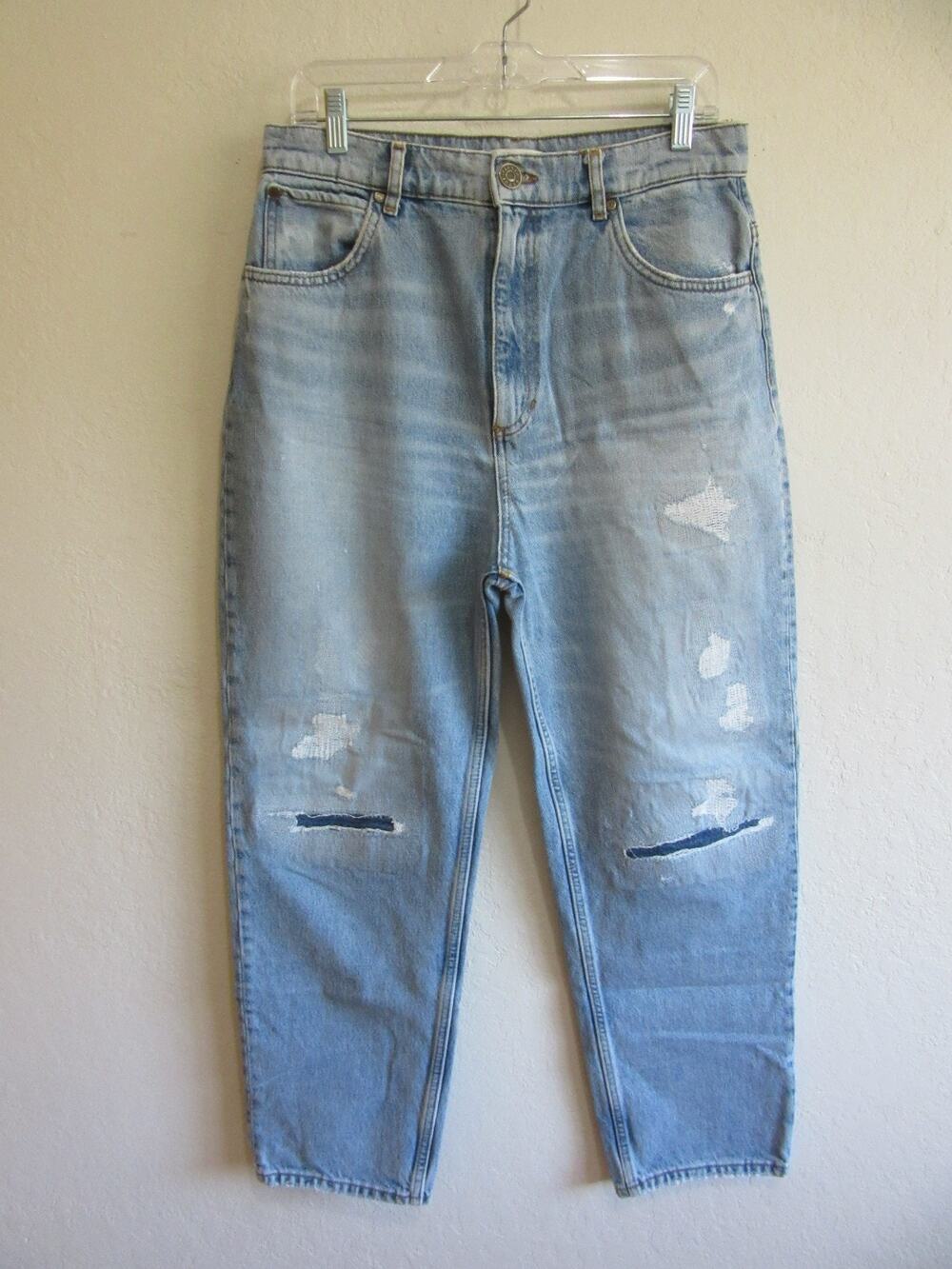 SANDRO Blue Distressed 32 Straight Leg Cotton Blend Jeans-CA